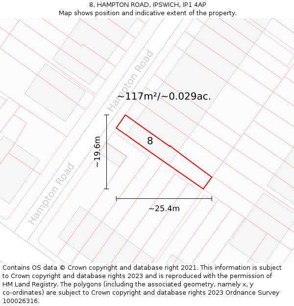 8, HAMPTON ROAD, IPSWICH, IP1 4AP: Plot and title map