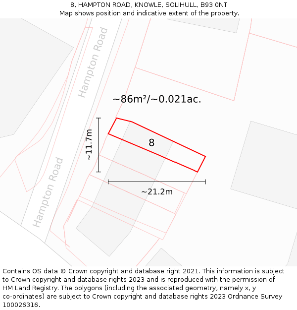 8, HAMPTON ROAD, KNOWLE, SOLIHULL, B93 0NT: Plot and title map