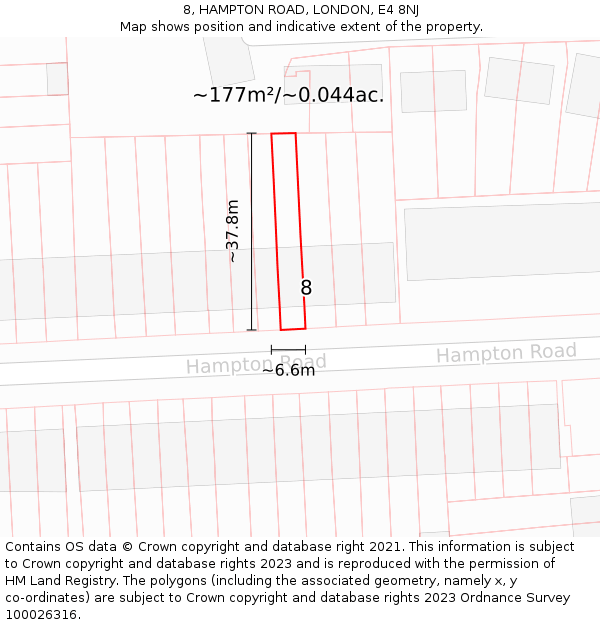 8, HAMPTON ROAD, LONDON, E4 8NJ: Plot and title map