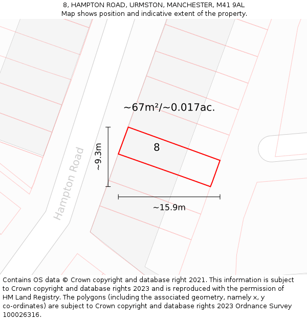 8, HAMPTON ROAD, URMSTON, MANCHESTER, M41 9AL: Plot and title map