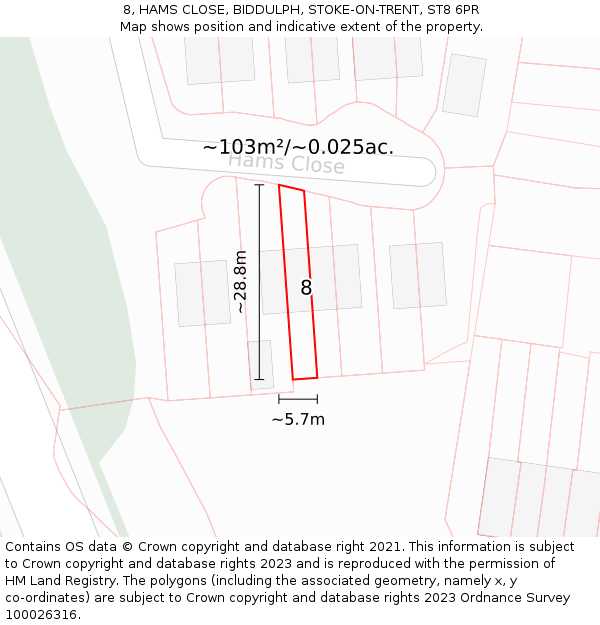 8, HAMS CLOSE, BIDDULPH, STOKE-ON-TRENT, ST8 6PR: Plot and title map