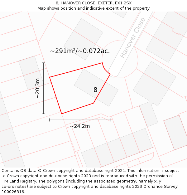 8, HANOVER CLOSE, EXETER, EX1 2SX: Plot and title map