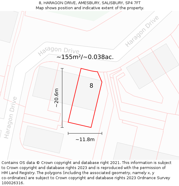 8, HARAGON DRIVE, AMESBURY, SALISBURY, SP4 7FT: Plot and title map