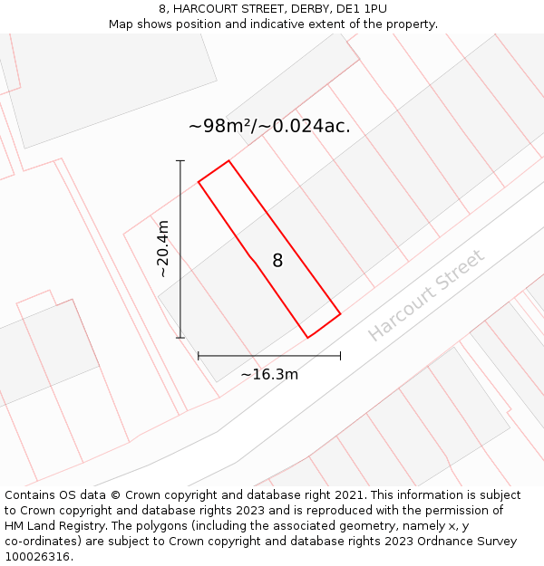 8, HARCOURT STREET, DERBY, DE1 1PU: Plot and title map