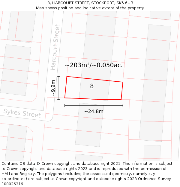 8, HARCOURT STREET, STOCKPORT, SK5 6UB: Plot and title map