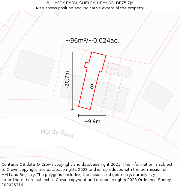 8, HARDY BARN, SHIPLEY, HEANOR, DE75 7JA: Plot and title map