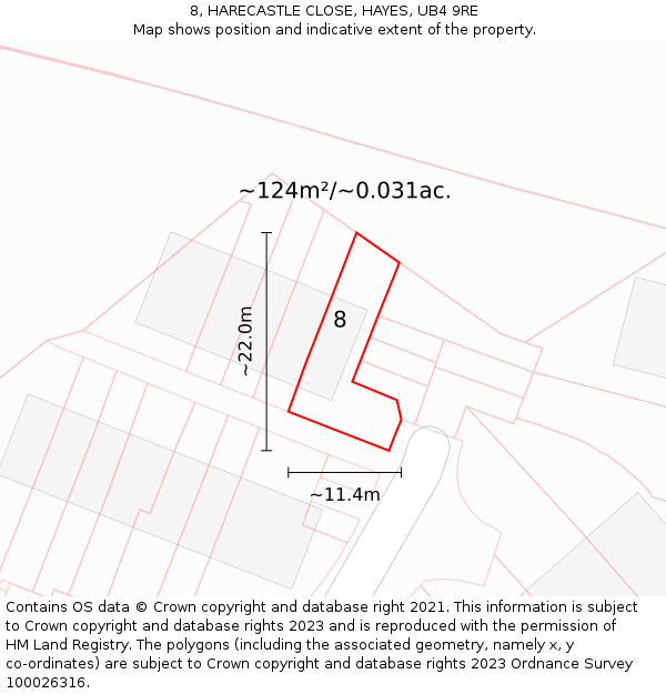 8, HARECASTLE CLOSE, HAYES, UB4 9RE: Plot and title map