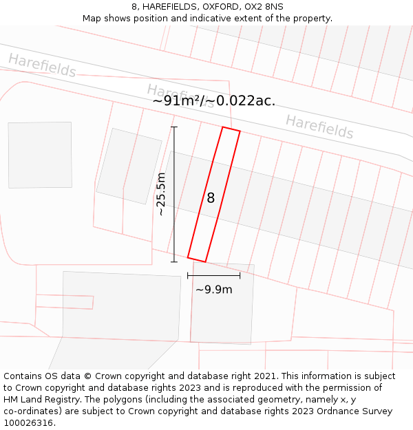 8, HAREFIELDS, OXFORD, OX2 8NS: Plot and title map