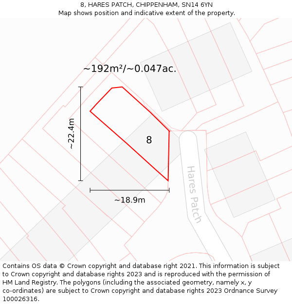 8, HARES PATCH, CHIPPENHAM, SN14 6YN: Plot and title map