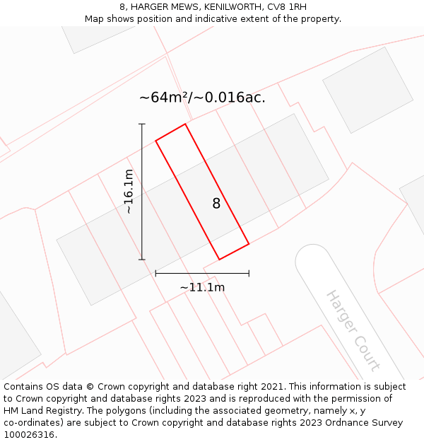 8, HARGER MEWS, KENILWORTH, CV8 1RH: Plot and title map