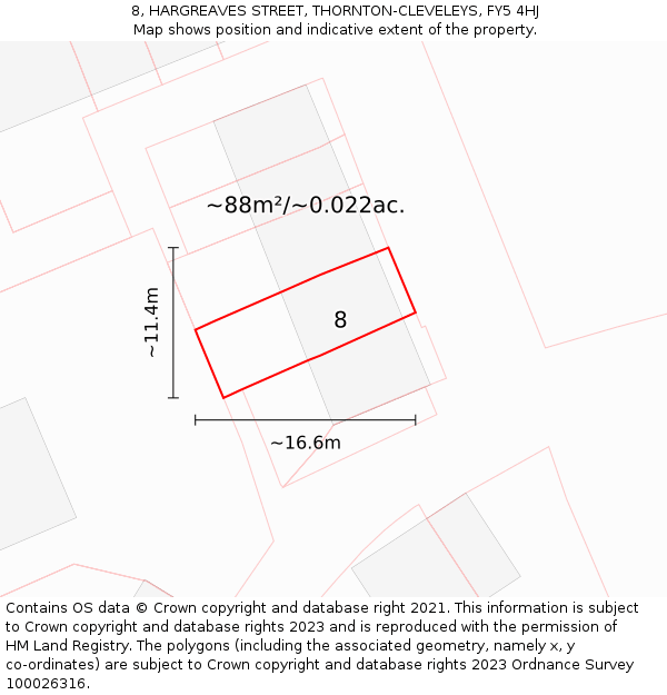 8, HARGREAVES STREET, THORNTON-CLEVELEYS, FY5 4HJ: Plot and title map