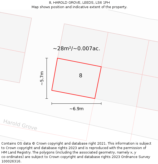 8, HAROLD GROVE, LEEDS, LS6 1PH: Plot and title map