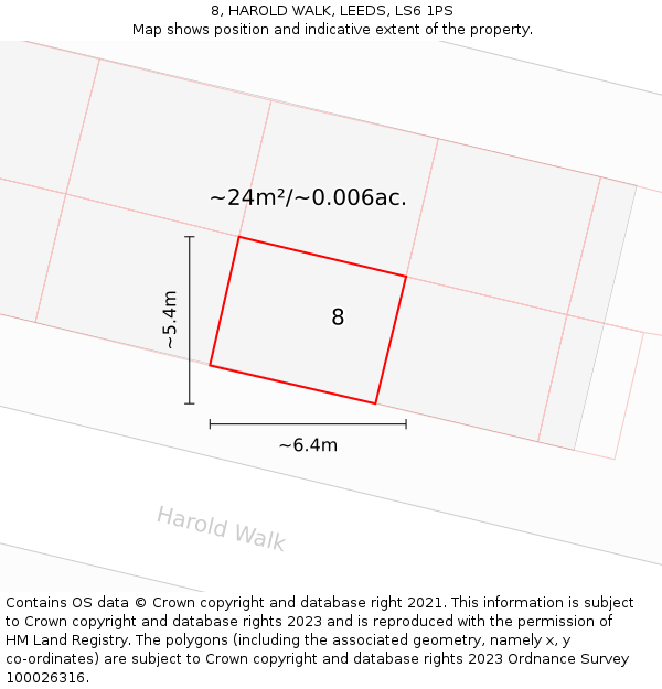 8, HAROLD WALK, LEEDS, LS6 1PS: Plot and title map