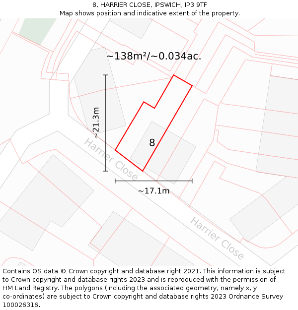 8, HARRIER CLOSE, IPSWICH, IP3 9TF: Plot and title map