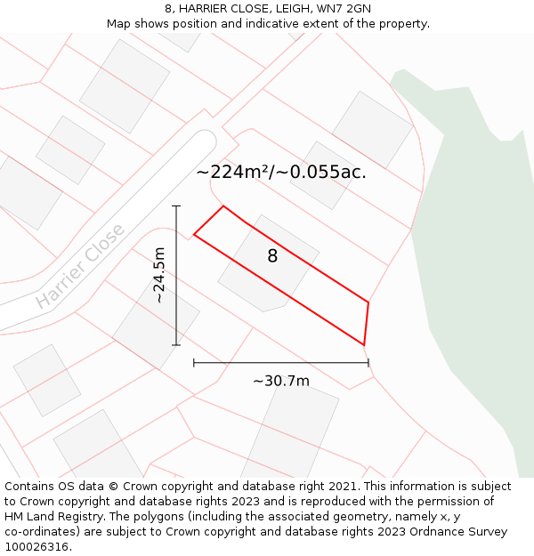 8, HARRIER CLOSE, LEIGH, WN7 2GN: Plot and title map