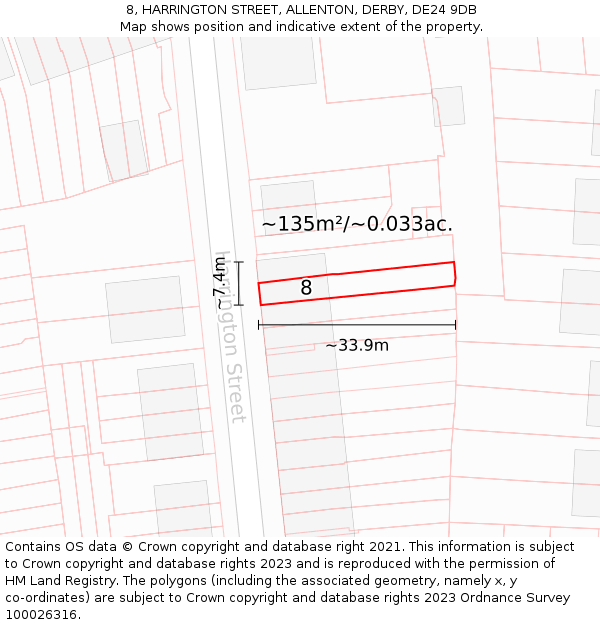 8, HARRINGTON STREET, ALLENTON, DERBY, DE24 9DB: Plot and title map
