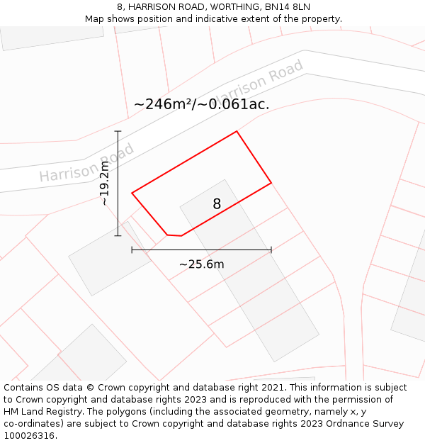 8, HARRISON ROAD, WORTHING, BN14 8LN: Plot and title map