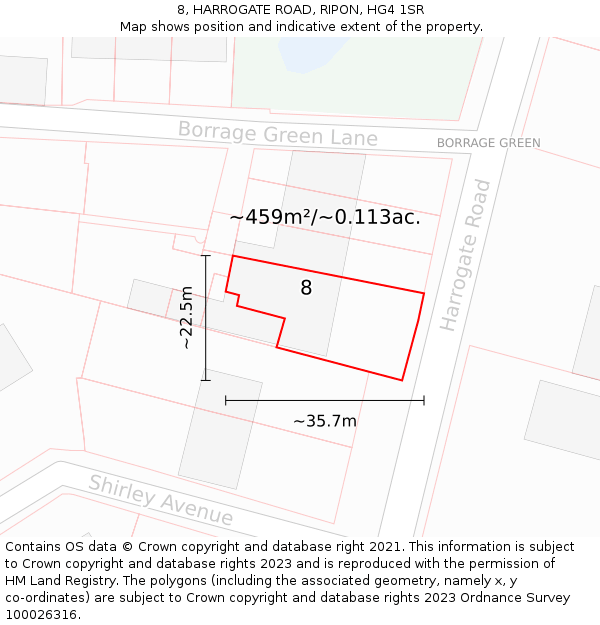 8, HARROGATE ROAD, RIPON, HG4 1SR: Plot and title map