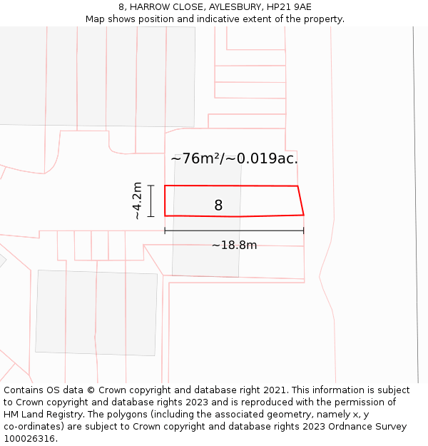 8, HARROW CLOSE, AYLESBURY, HP21 9AE: Plot and title map