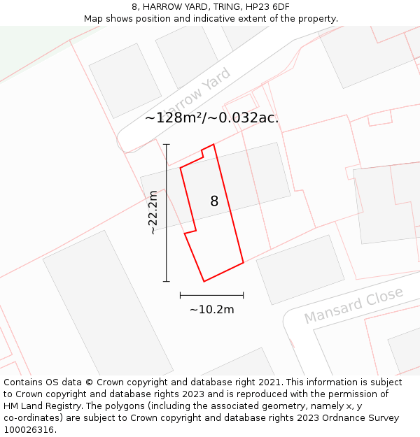 8, HARROW YARD, TRING, HP23 6DF: Plot and title map