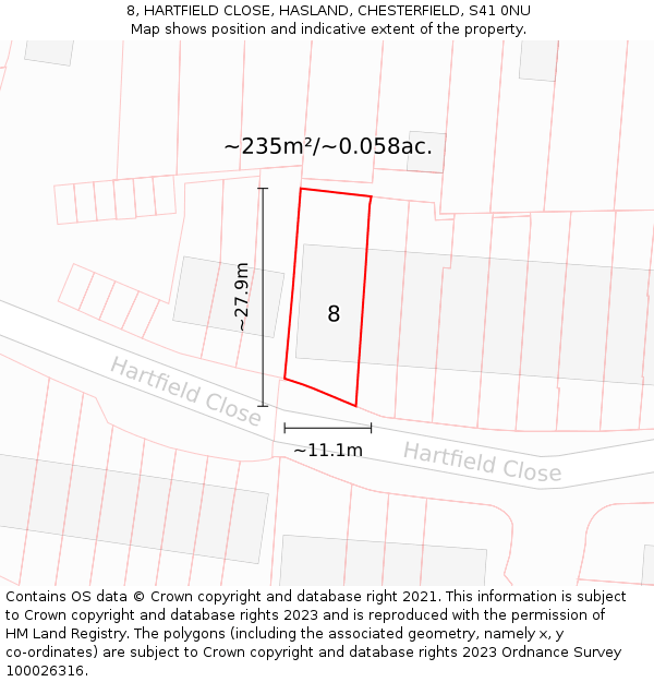8, HARTFIELD CLOSE, HASLAND, CHESTERFIELD, S41 0NU: Plot and title map