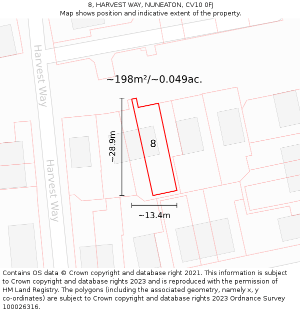 8, HARVEST WAY, NUNEATON, CV10 0FJ: Plot and title map