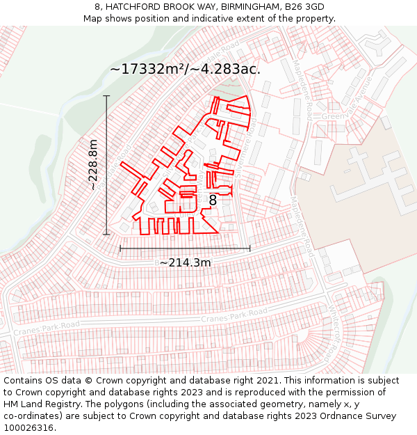 8, HATCHFORD BROOK WAY, BIRMINGHAM, B26 3GD: Plot and title map