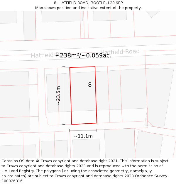 8, HATFIELD ROAD, BOOTLE, L20 9EP: Plot and title map