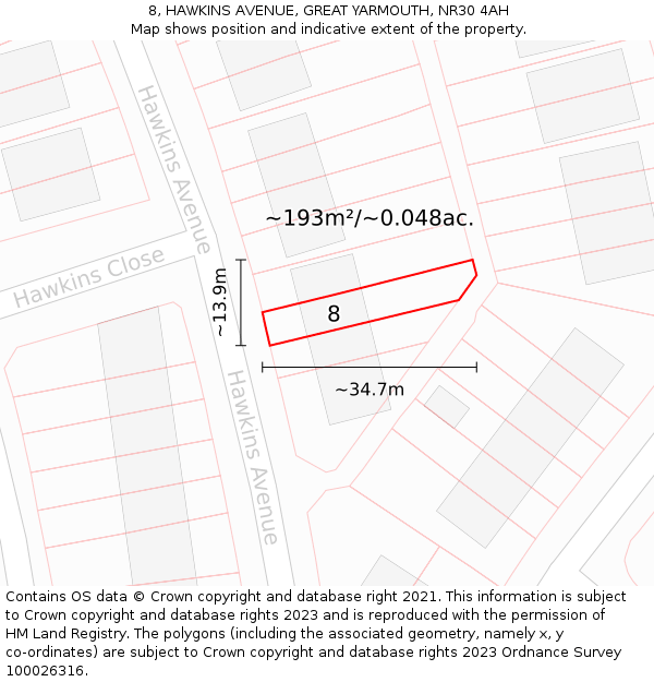 8, HAWKINS AVENUE, GREAT YARMOUTH, NR30 4AH: Plot and title map