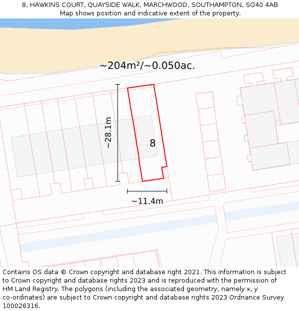 8, HAWKINS COURT, QUAYSIDE WALK, MARCHWOOD, SOUTHAMPTON, SO40 4AB: Plot and title map