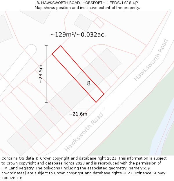 8, HAWKSWORTH ROAD, HORSFORTH, LEEDS, LS18 4JP: Plot and title map
