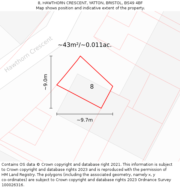 8, HAWTHORN CRESCENT, YATTON, BRISTOL, BS49 4BF: Plot and title map
