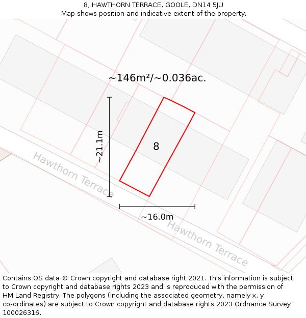 8, HAWTHORN TERRACE, GOOLE, DN14 5JU: Plot and title map