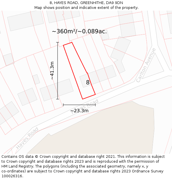8, HAYES ROAD, GREENHITHE, DA9 9DN: Plot and title map