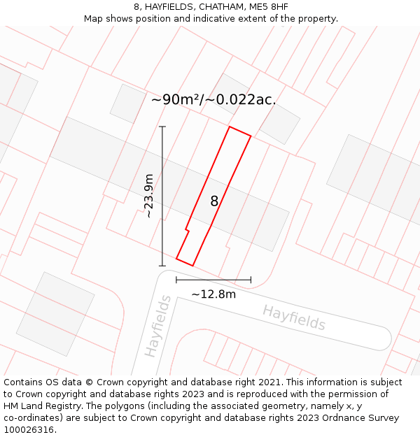 8, HAYFIELDS, CHATHAM, ME5 8HF: Plot and title map