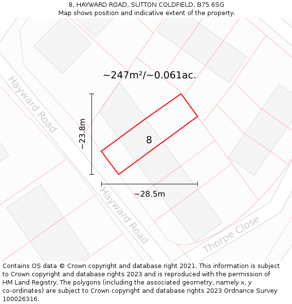 8, HAYWARD ROAD, SUTTON COLDFIELD, B75 6SG: Plot and title map