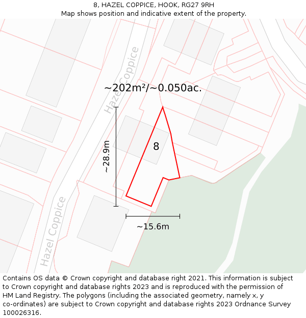 8, HAZEL COPPICE, HOOK, RG27 9RH: Plot and title map