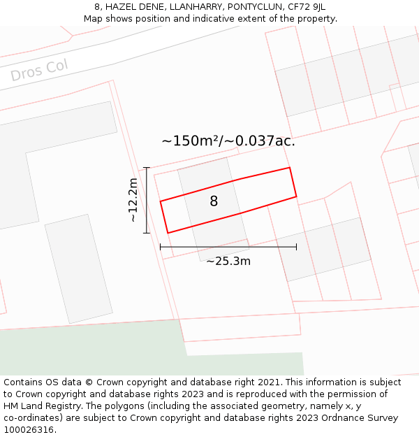 8, HAZEL DENE, LLANHARRY, PONTYCLUN, CF72 9JL: Plot and title map