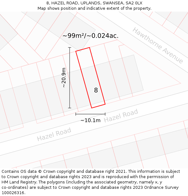 8, HAZEL ROAD, UPLANDS, SWANSEA, SA2 0LX: Plot and title map