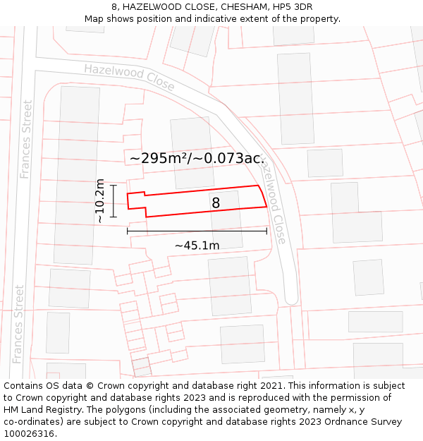 8, HAZELWOOD CLOSE, CHESHAM, HP5 3DR: Plot and title map