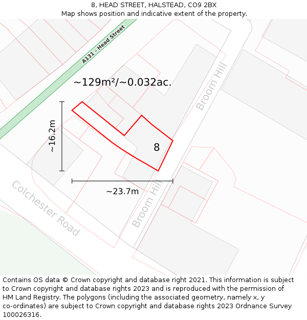 8, HEAD STREET, HALSTEAD, CO9 2BX: Plot and title map