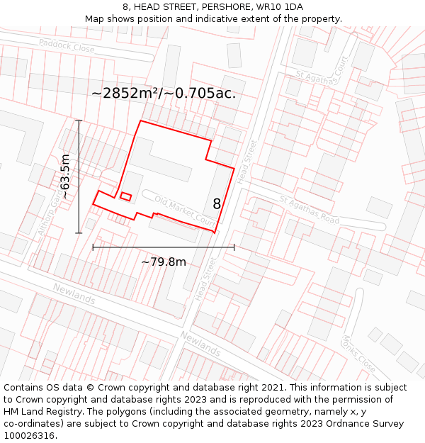 8, HEAD STREET, PERSHORE, WR10 1DA: Plot and title map