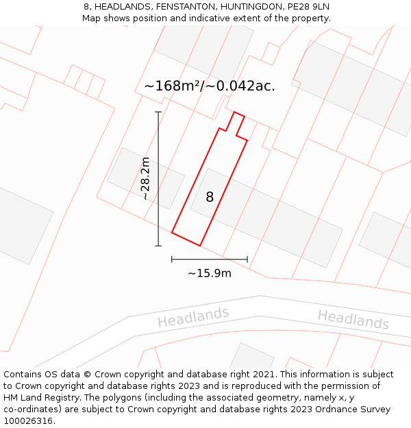 8, HEADLANDS, FENSTANTON, HUNTINGDON, PE28 9LN: Plot and title map