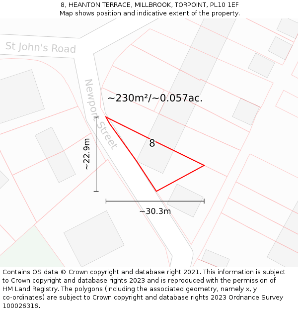 8, HEANTON TERRACE, MILLBROOK, TORPOINT, PL10 1EF: Plot and title map
