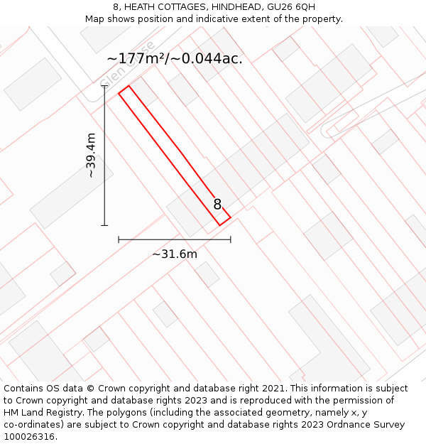 8, HEATH COTTAGES, HINDHEAD, GU26 6QH: Plot and title map