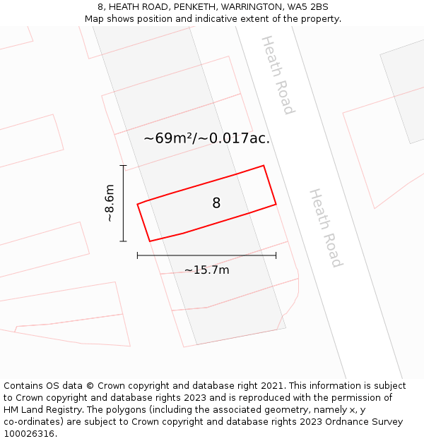 8, HEATH ROAD, PENKETH, WARRINGTON, WA5 2BS: Plot and title map