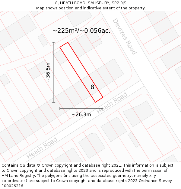 8, HEATH ROAD, SALISBURY, SP2 9JS: Plot and title map