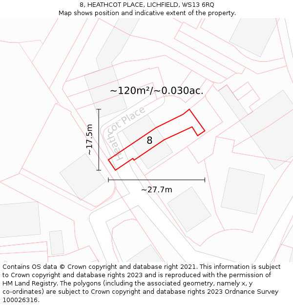 8, HEATHCOT PLACE, LICHFIELD, WS13 6RQ: Plot and title map