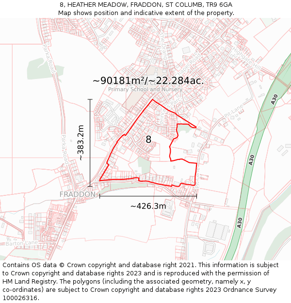 8, HEATHER MEADOW, FRADDON, ST COLUMB, TR9 6GA: Plot and title map