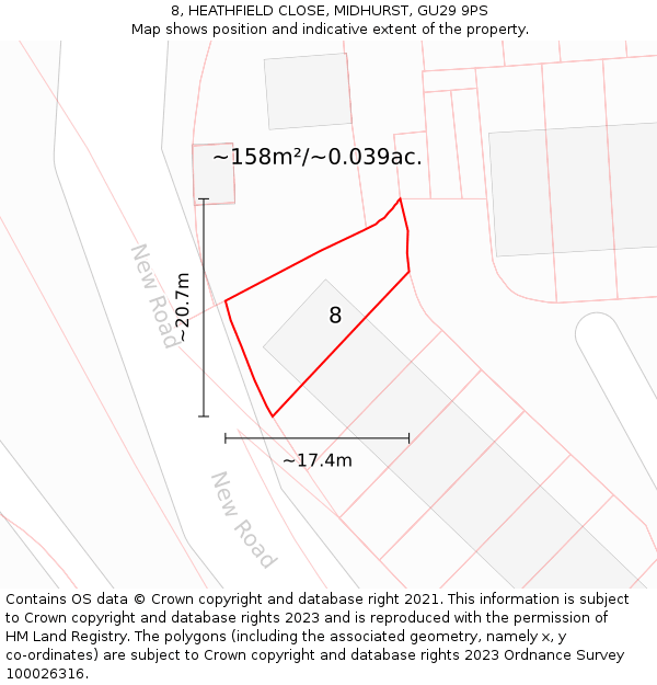 8, HEATHFIELD CLOSE, MIDHURST, GU29 9PS: Plot and title map